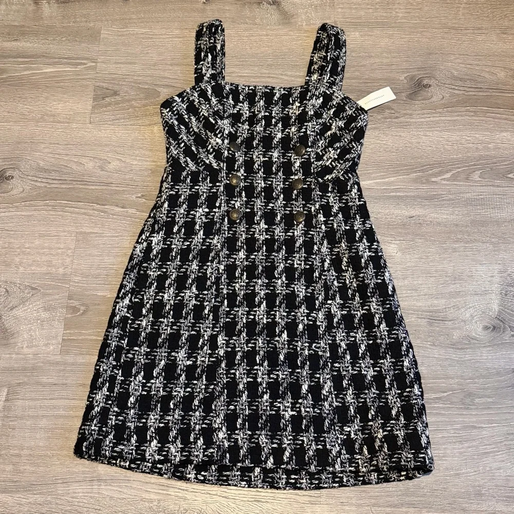 ANTHROPOLOGIE Maeve Tweed Preppy Whimsygoth Mini Dress Black White- women’s 4 - Picture 2 of 7